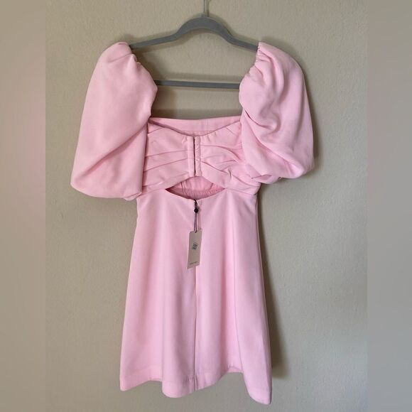 NWT Cinq A Sept Odele Mini Pink Dress Puff Sleeve Ruched Size 0 - Picture 8 of 11